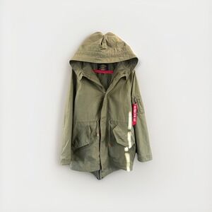 Alpha Industries Jacket Men XL Army Military Green Parka Hood M-59 FISHTAIL